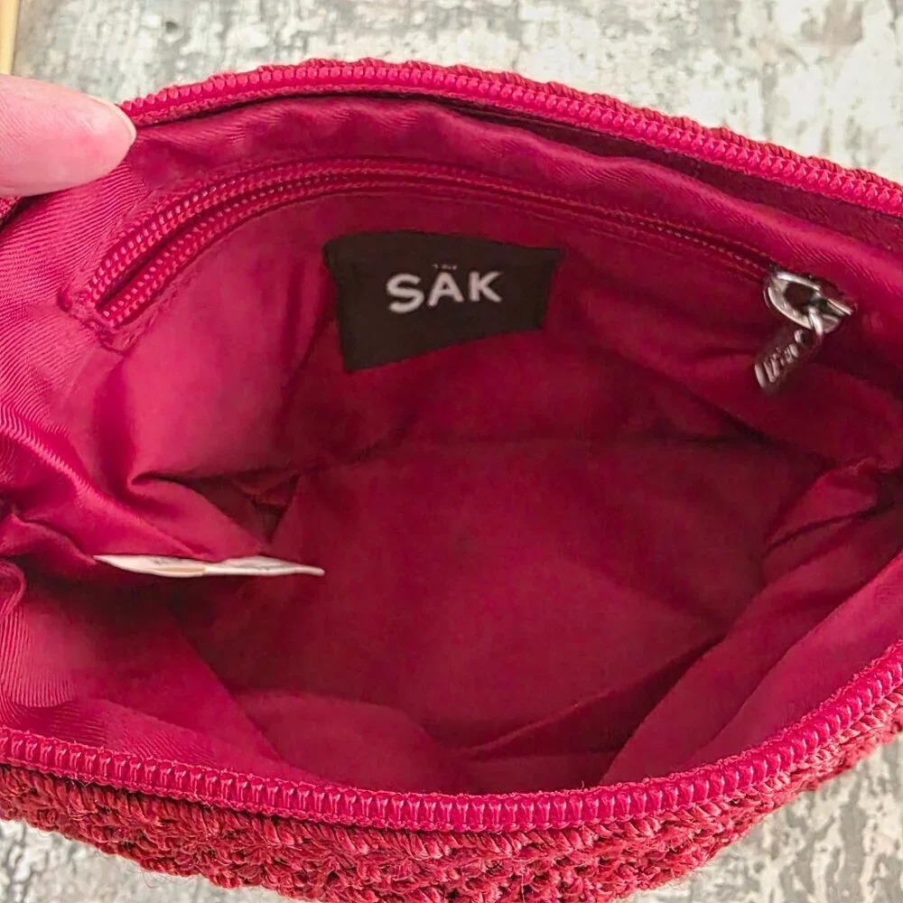 The Sak Original Garnet Red Crocheted Zip Pouch Mini Bag